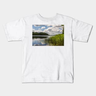 Lake summer view with clouds and trees Kids T-Shirt